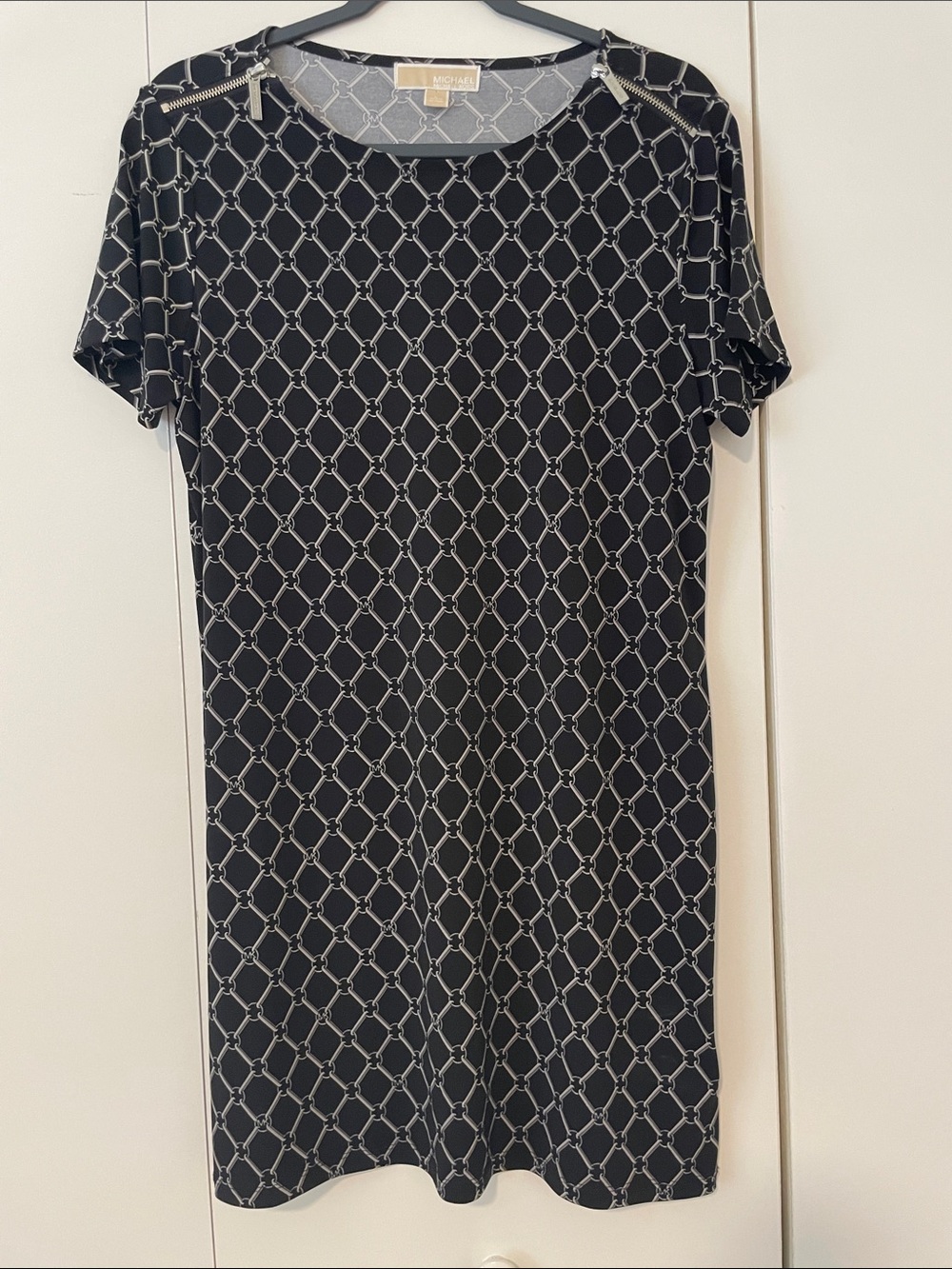 Michael Kors Black Short Sleeve Dress with White Chain-Link Print